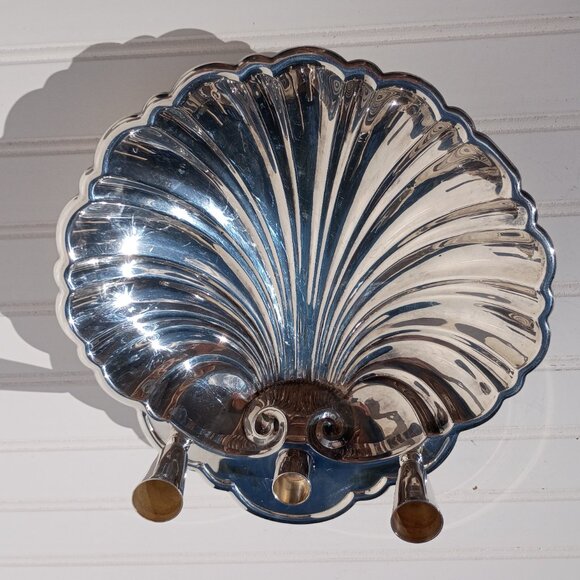 Sheffield Silver Co Clam Shell Footed Serving Dish Silverplated Scalloped Vtg - Picture 8 of 10